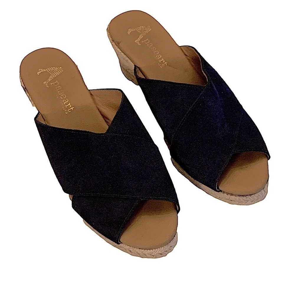 PASEART Navy Suede Criss Cross Platform Wedge Espadrille Size 41 EU - Picture 6 of 11